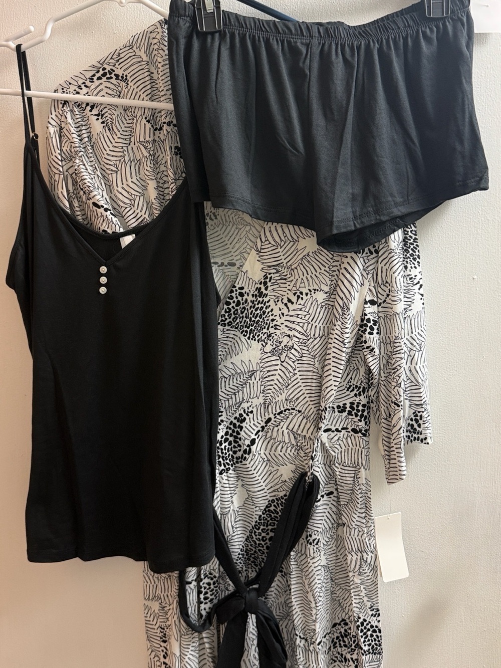 Flora Nikrooz Black V-Neck Camisole, short and Robe- Travel 3 piece Set